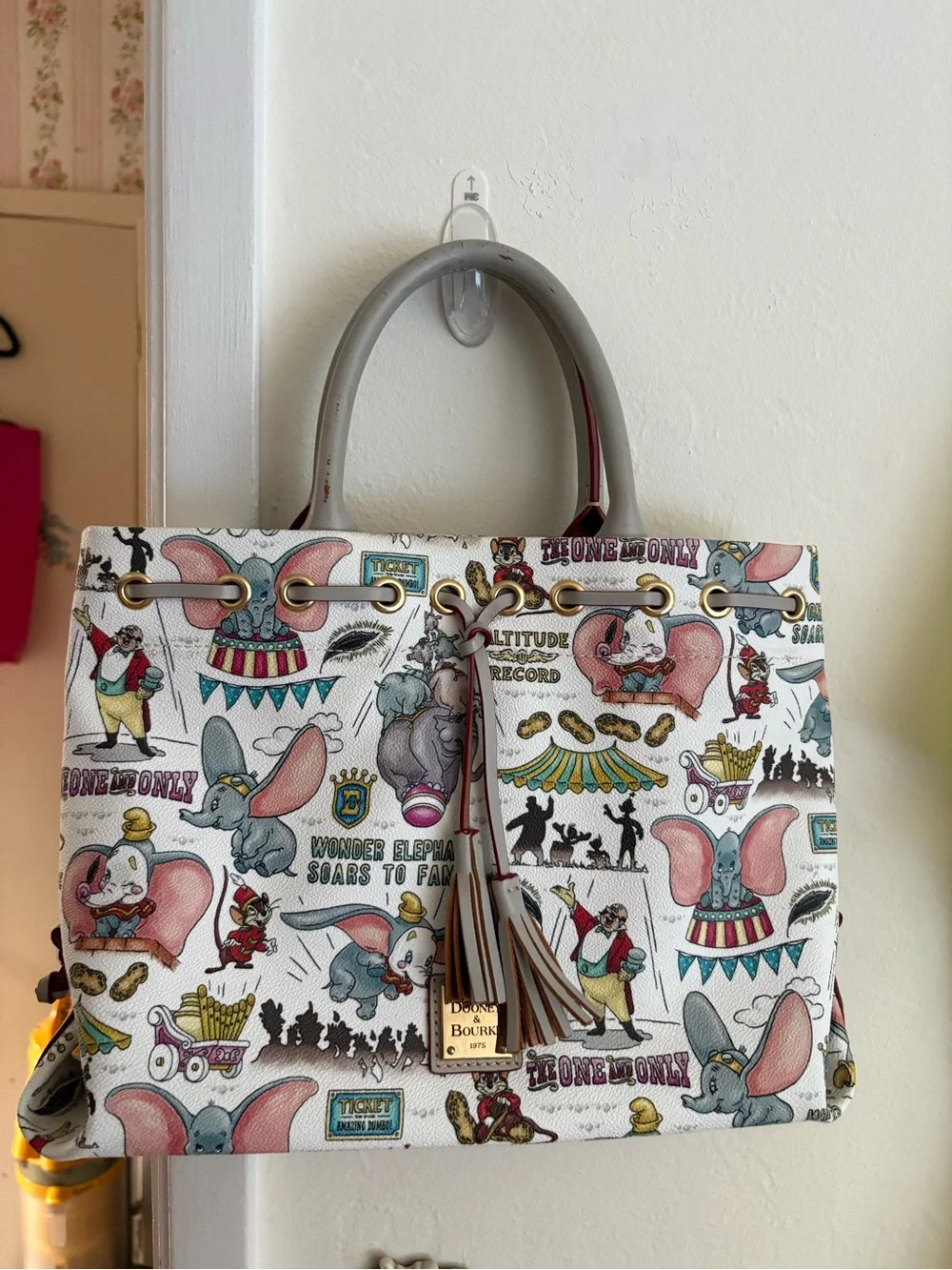 Dooney & Bourke Dumbo Print Tote Bag in White/Pink